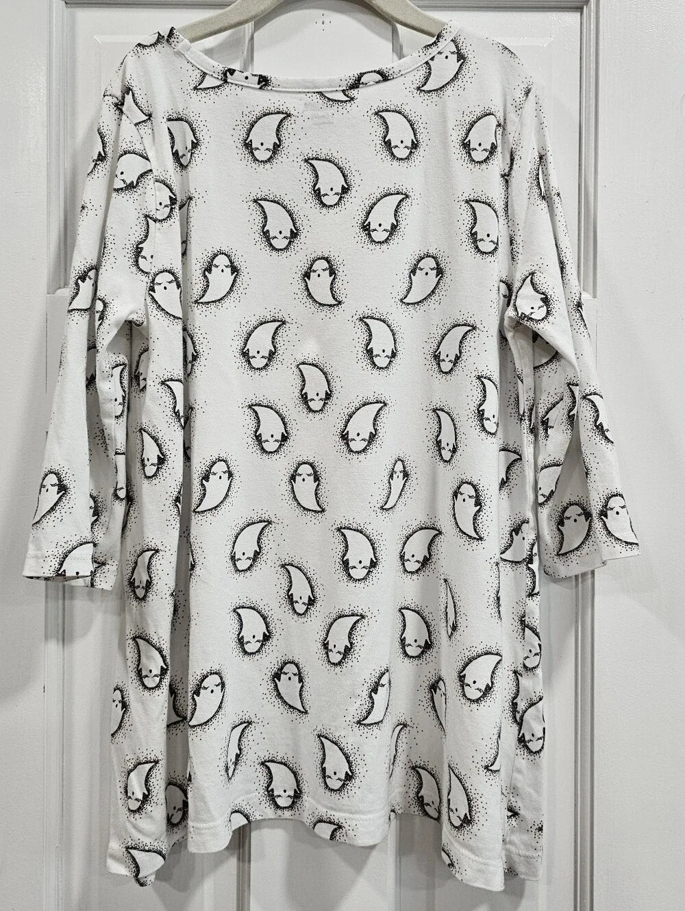 Gymboree Girls Large 10 12 Halloween Ghost Print Tunic Top White Black Spooky